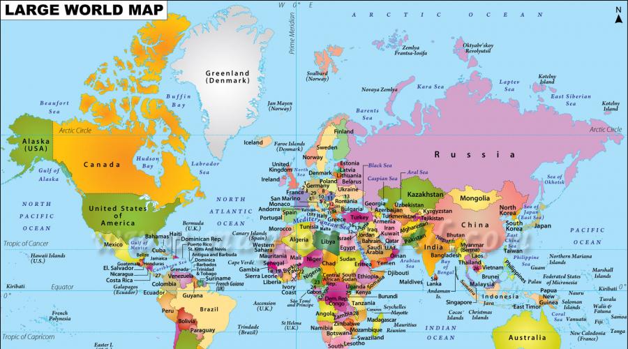 Политическая карта мира западное полушарие. Физическая карта